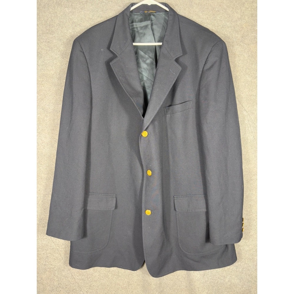 Brooks‎ Brothers Brooksease Mens Navy Blue Wool Blazer Gold Crest Buttons 48 XL